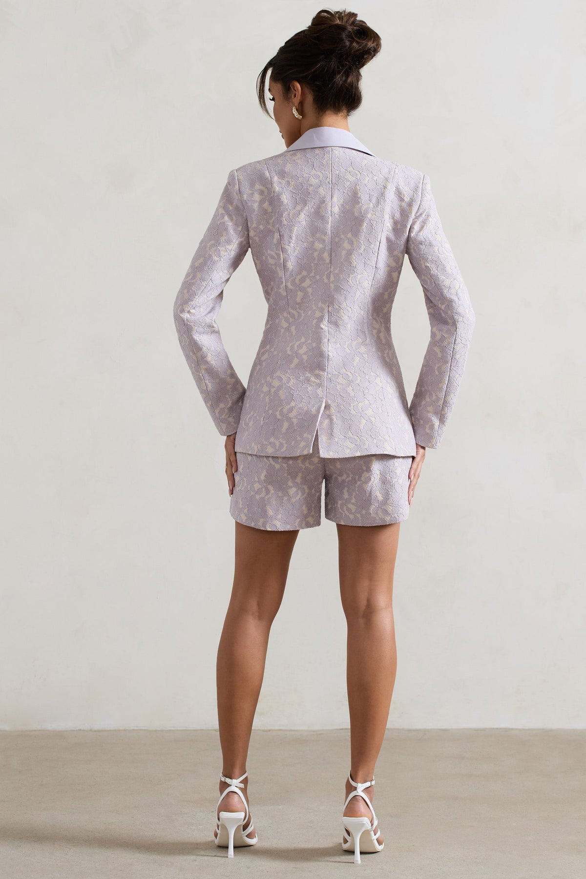 Florenza | Shorts Ajustados de Encaje Malva de Talle Alto