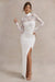 Arden | Vestido Largo blanco con escote alto, abertura y mangas de encaje