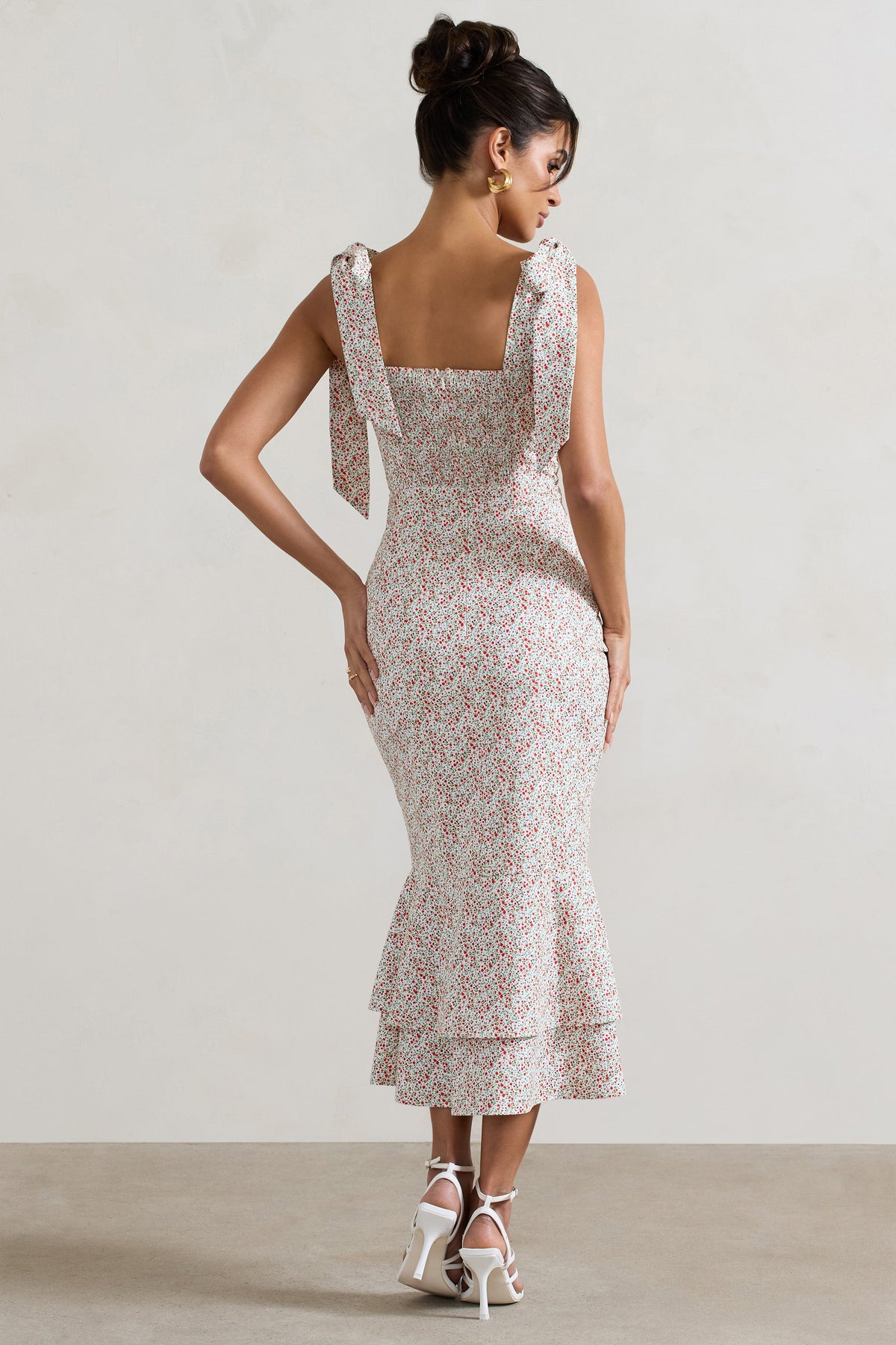 Caserta | Vestido midi con botones falda acampanada y estampado floral rojo y blanco