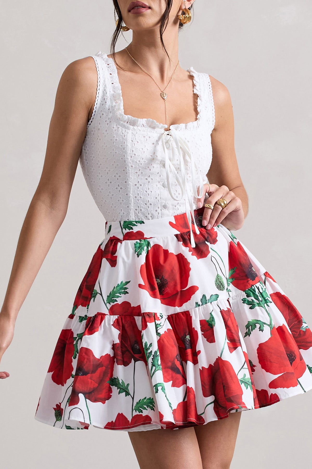 Lecce | Top estilo corsé con botones y bordado blanco con detalle de encaje
