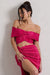 Seara | Top corto con escote bardot cruzado y plisado en rosa fucsia