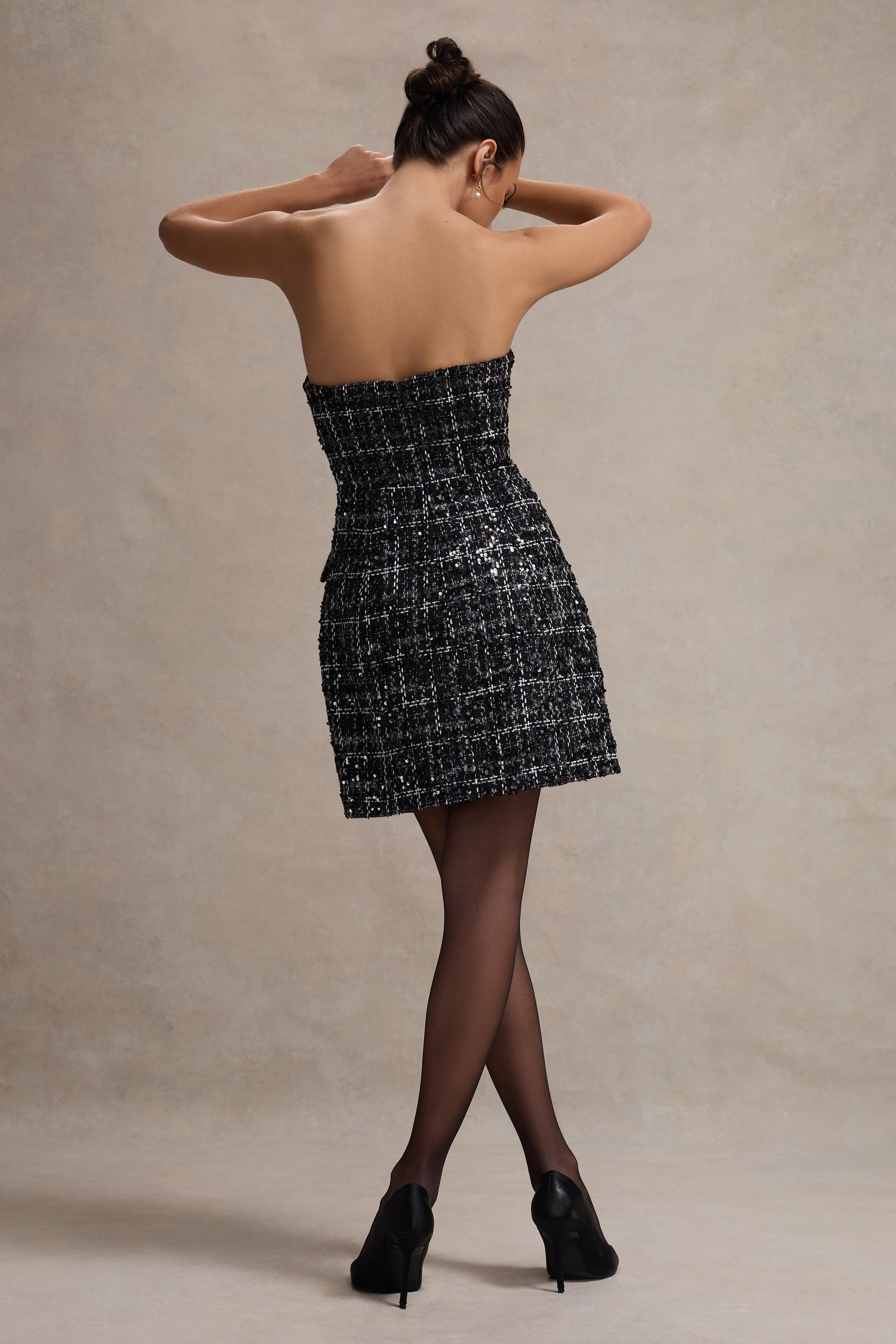 Park Avenue | Vestido corto Ajustado de Bouclé Negro