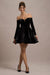Ottie | Vestido corto Skater Bardot de Terciopelo Negro.
