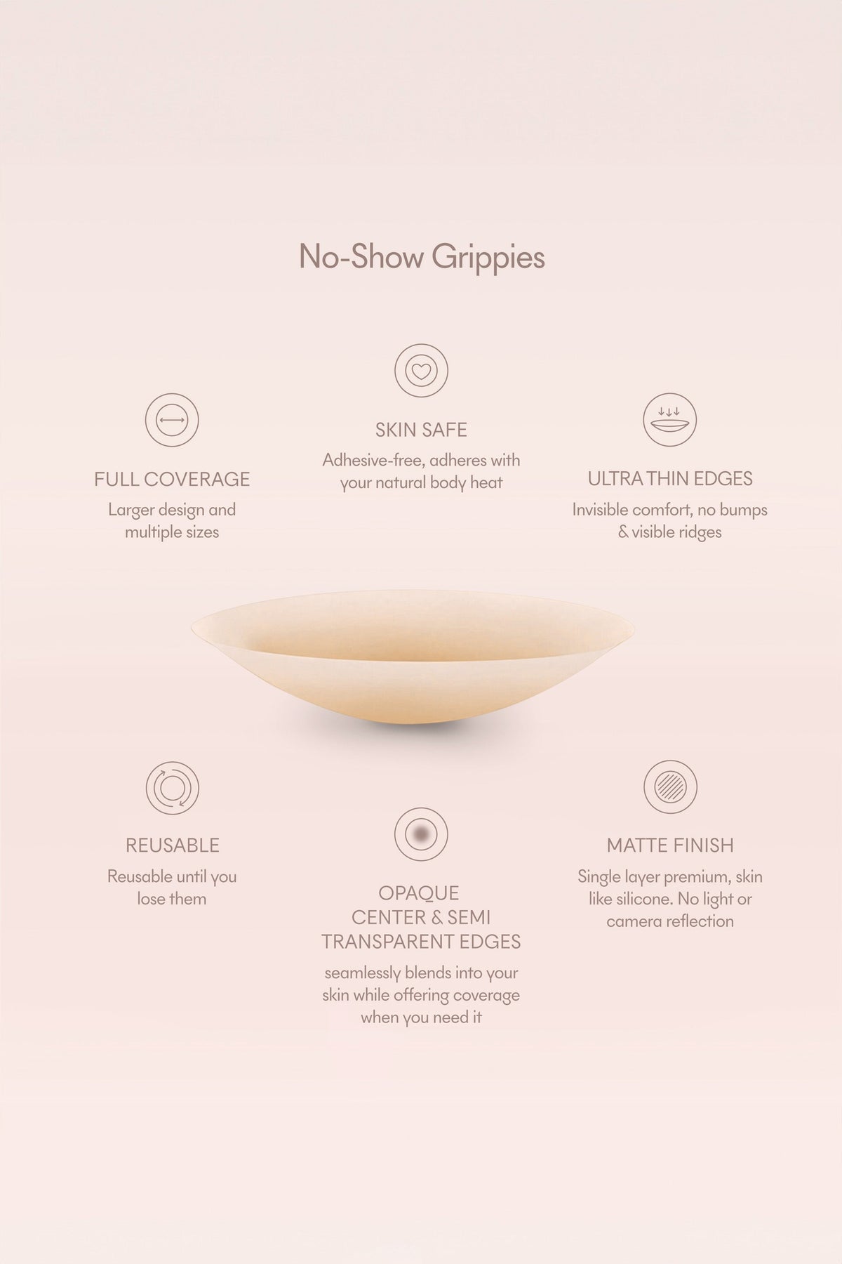 Grippies No-Show | Pezoneras de silicona mate en color beige